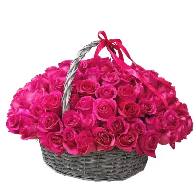 101 роза "Пинк Флойд" в корзине