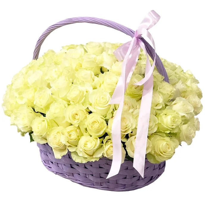 101 роза "Мондиал" в корзине