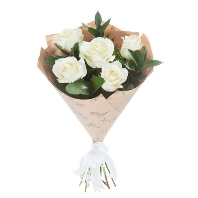 Букет из 5 роз Мондиал с рускусом